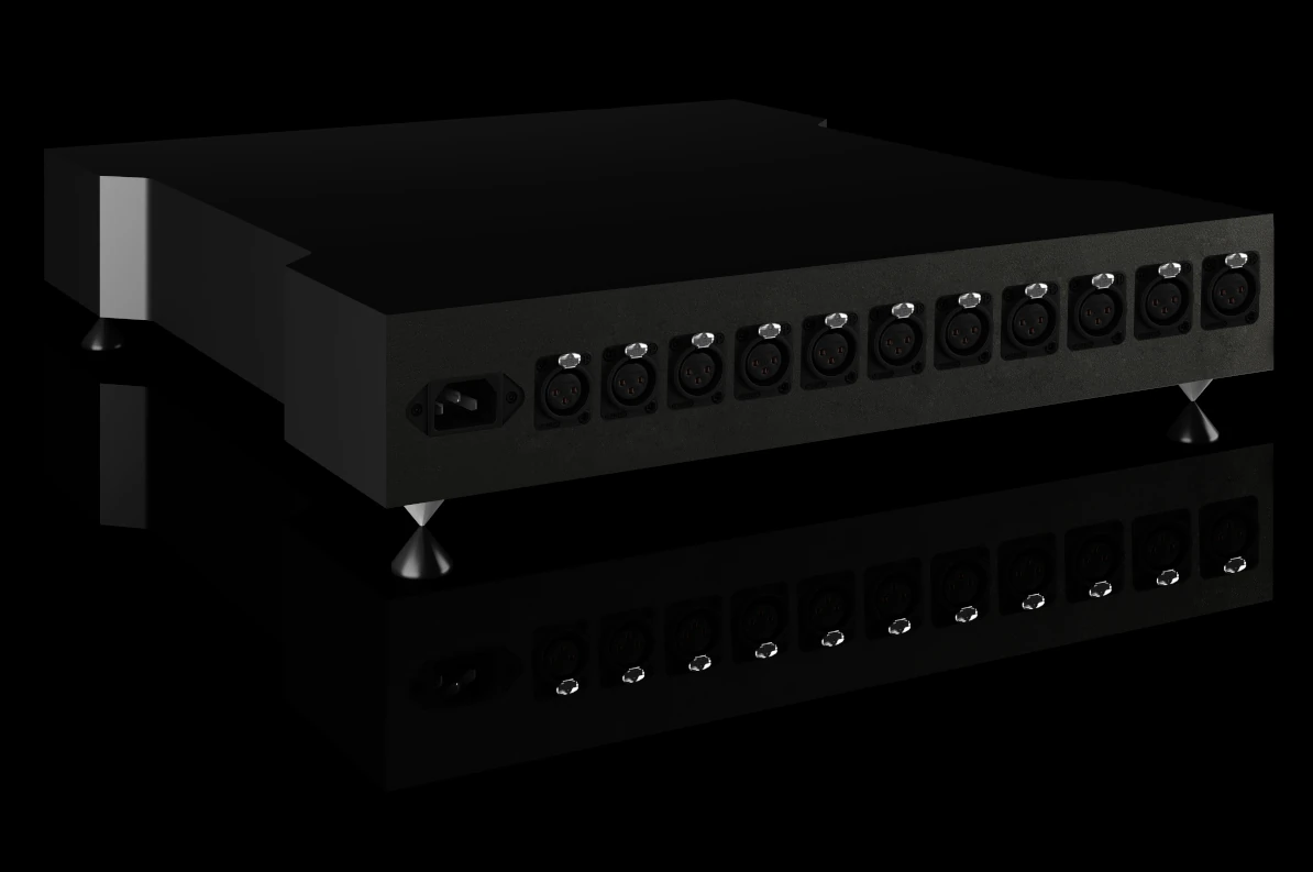 EARTH grounding box rear panel in black with multiple audio grounding inputs