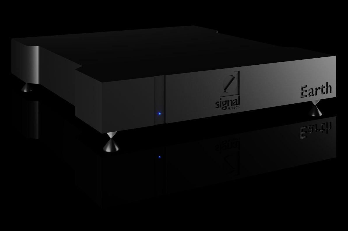 EARTH grounding box by Signal Projects for high-end audio systems in black CNC chassis